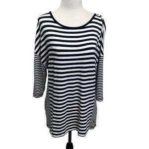 Olsen Europe Navy/White Stripe Round Neck T-shirt Top Size M